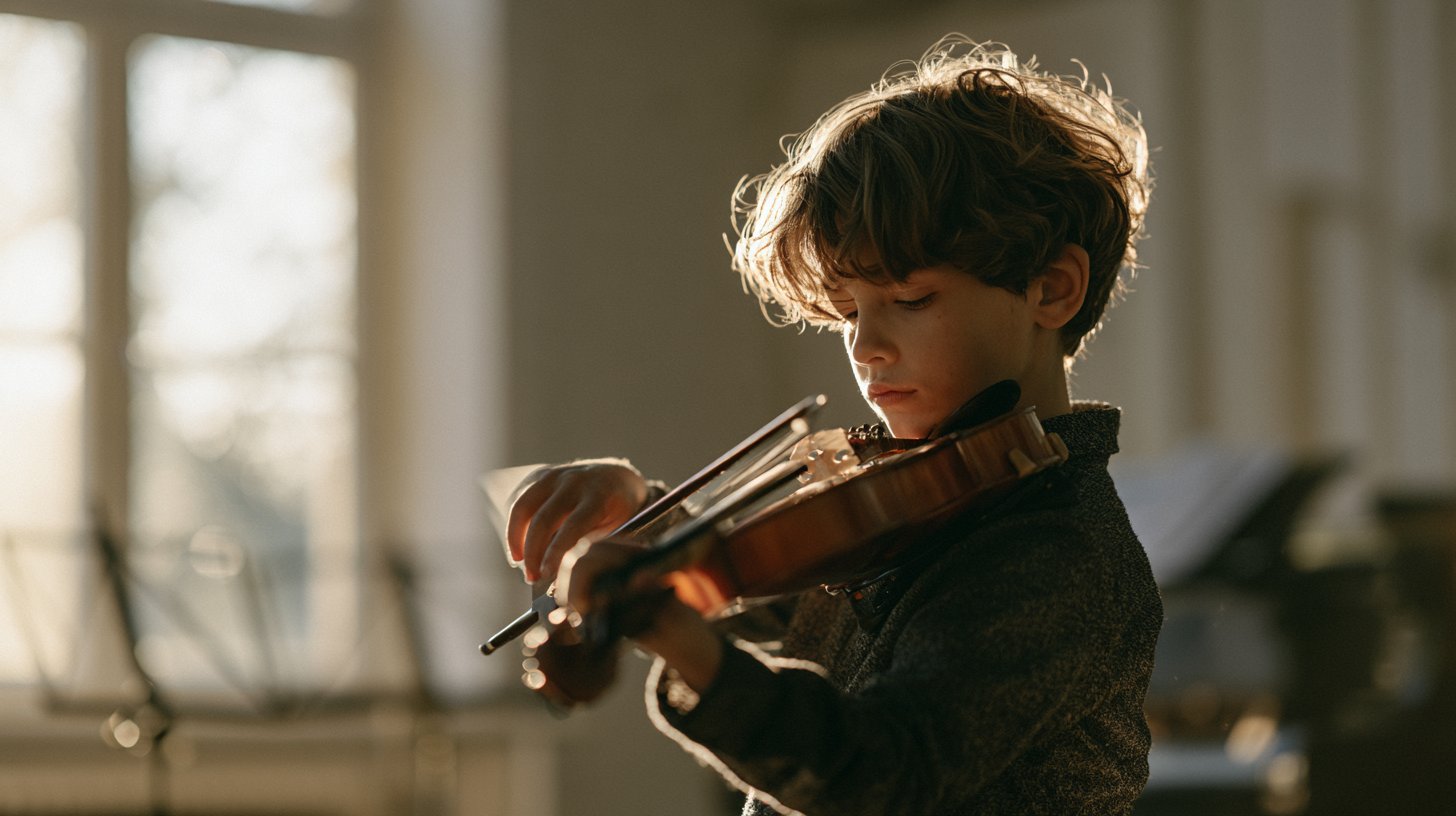 Junger Schüler lernt Violine